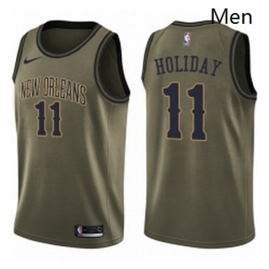 Mens Nike New Orleans Pelicans 11 Jrue Holiday Swingman Green Salute to Service NBA Jersey Mens Nike New Orleans Pelicans 11 Jrue Holiday Swingman Green Salute to Service NBA Jersey