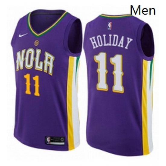 Mens Nike New Orleans Pelicans 11 Jrue Holiday Swingman Purple NBA Jersey City Edition Mens Nike New Orleans Pelicans 11 Jrue Holiday Swingman Purple NBA Jersey City Edition