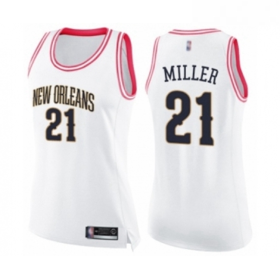 Womens New Orleans Pelicans 21 Darius Miller Swingman White Pink Fashion Basketball Jersey Womens New Orleans Pelicans 21 Darius Miller Swingman White Pink Fashion Basketball Jersey