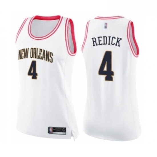 Womens New Orleans Pelicans 4 JJ Redick Swingman White Pink Fashion Basketball Jersey Womens New Orleans Pelicans 4 JJ Redick Swingman White Pink Fashion Basketball Jersey