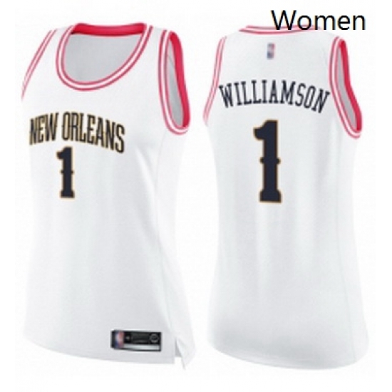 Womens Nike New Orleans Pelicans 1 Zion Williamson White Pink NBA Swingman Fashion Jersey Womens Nike New Orleans Pelicans 1 Zion Williamson White Pink NBA Swingman Fashion Jersey