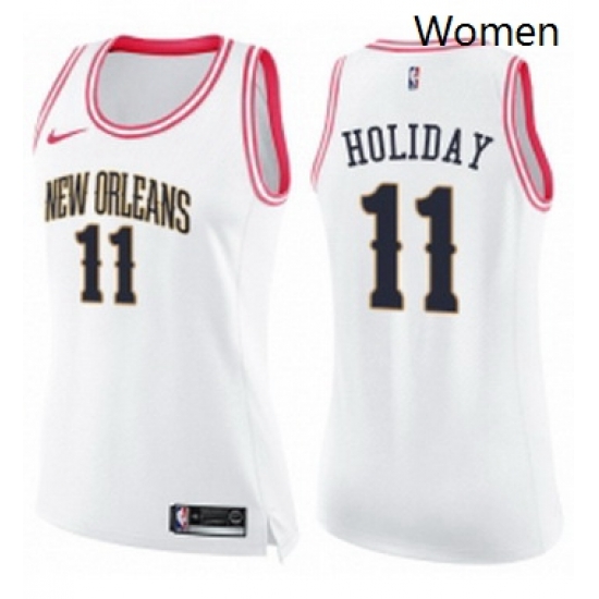 Womens Nike New Orleans Pelicans 11 Jrue Holiday Swingman WhitePink Fashion NBA Jersey Womens Nike New Orleans Pelicans 11 Jrue Holiday Swingman WhitePink Fashion NBA Jersey