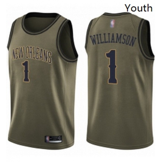 Youth Nike New Orleans Pelicans 1 Zion Williamson Green Salute to Service NBA Swingman Jersey 