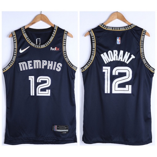 Men Memphis Grizzlies 12 Ja Morant 75th Anniversary 2021 Navy Swingman Stitched Jersey Men Memphis Grizzlies 12 Ja Morant 75th Anniversary 2021 Navy Swingman Stitched Jersey