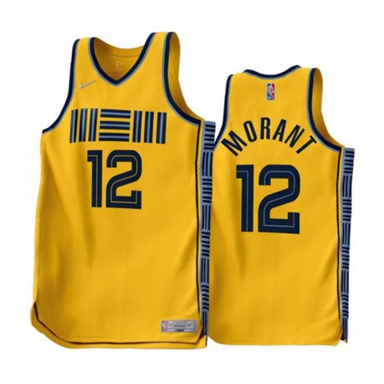 Men Memphis Grizzlies 12 Ja Morant Gold 2022 23 Earned Edition Stitched Basketball Jersey Men Memphis Grizzlies 12 Ja Morant Gold 2022 23 Earned Edition Stitched Basketball Jersey
