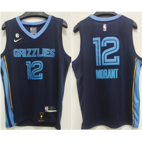 Men Memphis Grizzlies 12 Ja Morant Navy With NO 6 Patch Stitched Jersey Men Memphis Grizzlies 12 Ja Morant Navy With NO 6 Patch Stitched Jersey