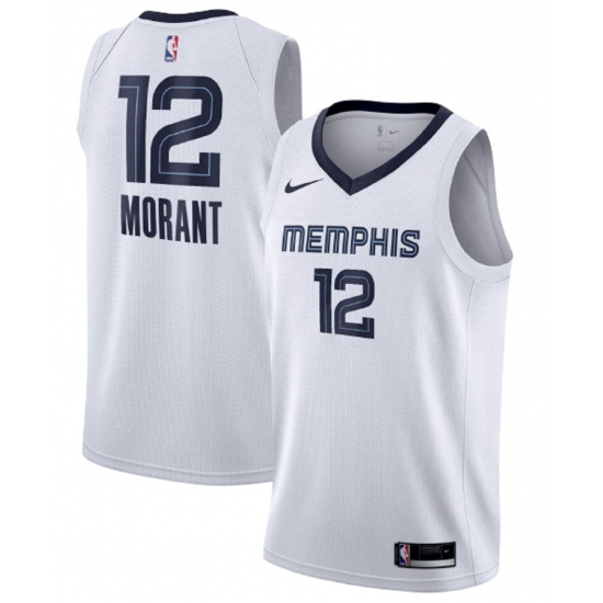 Men Memphis Grizzlies 12 Ja Morant White Stitched Jersey Men Memphis Grizzlies 12 Ja Morant White Stitched Jersey