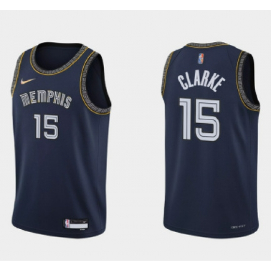 Men Memphis Grizzlies 15 Brandon Clarke 2021 22 City Edition Navy 75th Anniversary Stitched Jersey Men Memphis Grizzlies 15 Brandon Clarke 2021 22 City Edition Navy 75th Anniversary Stitched Jersey