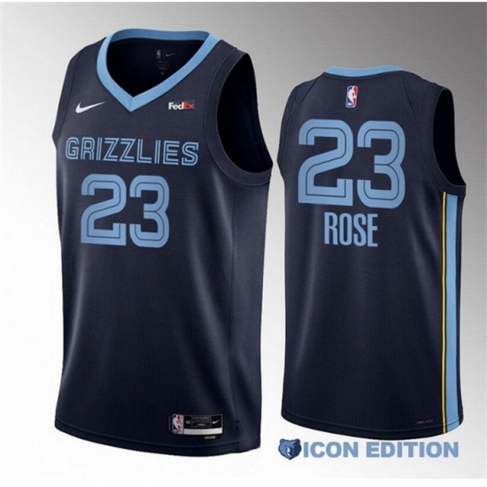 Men Memphis Grizzlies 23 Derrick Rose Navy Icon Edition Stitched Jersey Men Memphis Grizzlies 23 Derrick Rose Navy Icon Edition Stitched Jersey