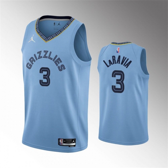 Men Memphis Grizzlies 3 Jake LaRavia Light Blue 75th Anniversary Statement Edition Stitched Basketball Jersey Men Memphis Grizzlies 3 Jake LaRavia Light Blue 75th Anniversary Statement Edition Stitched Basketball Jersey