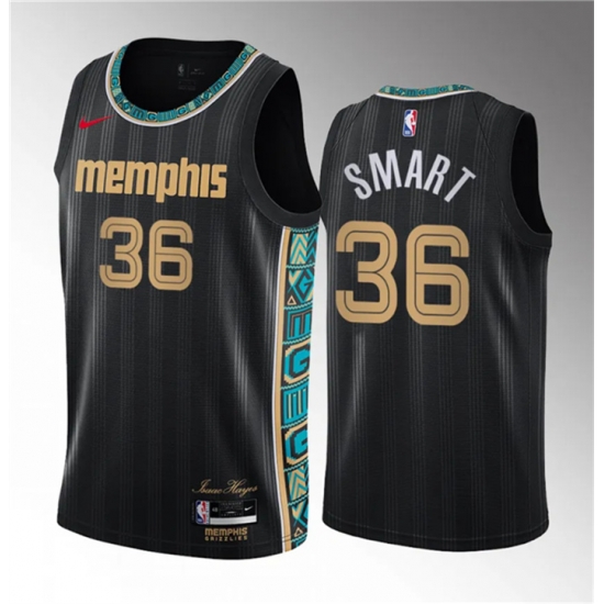 Men Memphis Grizzlies 36 Marcus Smart Black 2020 21 City Edition Stitched Basketball Jersey Men Memphis Grizzlies 36 Marcus Smart Black 2020 21 City Edition Stitched Basketball Jersey