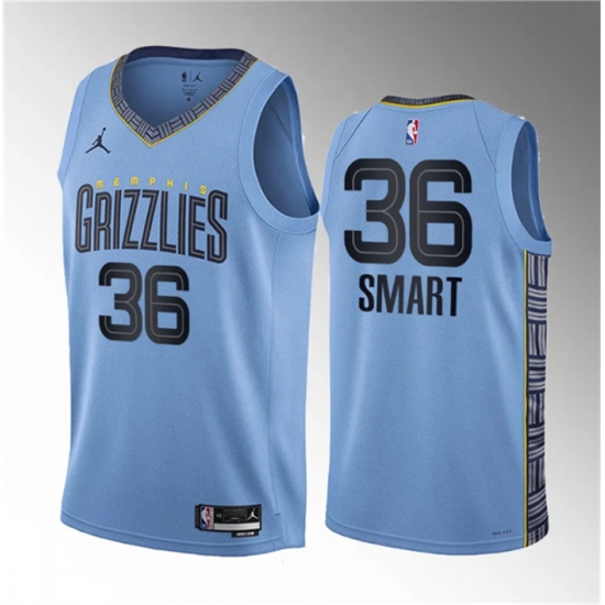 Men Memphis Grizzlies 36 Marcus Smart Blue Statement Edition Stitched Basketball Jersey Men Memphis Grizzlies 36 Marcus Smart Blue Statement Edition Stitched Basketball Jersey