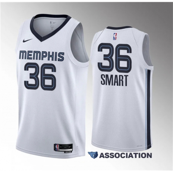 Men Memphis Grizzlies 36 Marcus Smart White Association Edition Stitched Basketball Jersey Men Memphis Grizzlies 36 Marcus Smart White Association Edition Stitched Basketball Jersey
