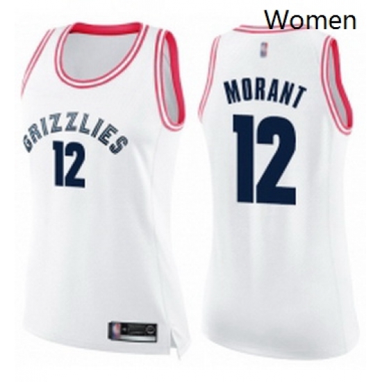 Womens Nike Memphis Grizzlies 12 Ja Morant White Pink NBA Swingman Fashion Jersey Womens Nike Memphis Grizzlies 12 Ja Morant White Pink NBA Swingman Fashion Jersey