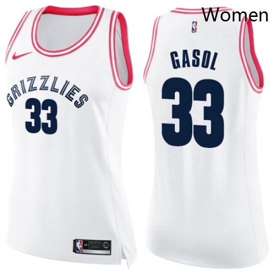 Womens Nike Memphis Grizzlies 33 Marc Gasol Swingman WhitePink Fashion NBA Jersey Womens Nike Memphis Grizzlies 33 Marc Gasol Swingman WhitePink Fashion NBA Jersey