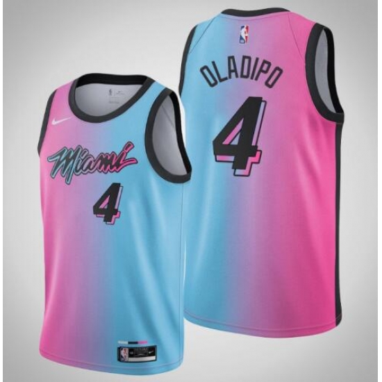 Men 2021 Miami Heat Victor Oladipo 4 Pink Blue City Jersey Men 2021 Miami Heat Victor Oladipo 4 Pink Blue City Jersey