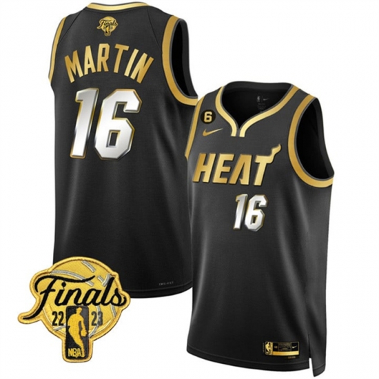 Men Miami Heat 16 Caleb Martin Black Gold Edition 2023 Finals Collection With NO 6 Patch Stitched Basketball Jersey Men Miami Heat 16 Caleb Martin Black Gold Edition 2023 Finals Collection With NO 6 Patch Stitched Basketball Jersey