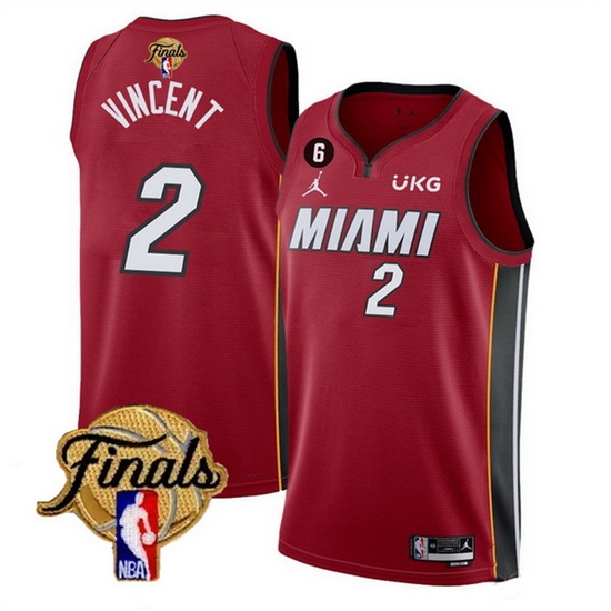 Men Miami Heat 2 Gabe Vincent Red 2023 Finals Statement Edition With NO 6 Patch Stitched Basketball Jersey Men Miami Heat 2 Gabe Vincent Red 2023 Finals Statement Edition With NO 6 Patch Stitched Basketball Jersey