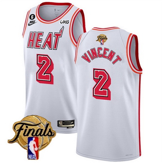 Men Miami Heat 2 Gabe Vincent White 2023 Finals Classic Edition With NO 6 Patch Stitched Basketball Jersey Men Miami Heat 2 Gabe Vincent White 2023 Finals Classic Edition With NO 6 Patch Stitched Basketball Jersey