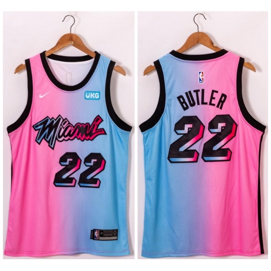 Men Miami Heat 22 Jimmy Butler Blue Pink Nike 2021 City Edition Swingman Jersey Men Miami Heat 22 Jimmy Butler Blue Pink Nike 2021 City Edition Swingman Jersey