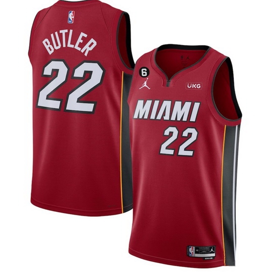 Men Miami Heat 22 Jimmy Butler Red Statement Edition With NO 6 Patch Stitched Jersey Men Miami Heat 22 Jimmy Butler Red Statement Edition With NO 6 Patch Stitched Jersey