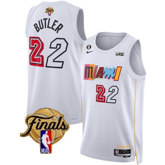 Men Miami Heat 22 Jimmy Butler White 2023 Finals City Edition With NO 6 Patch Stitched Basketball Jersey Men Miami Heat 22 Jimmy Butler White 2023 Finals City Edition With NO 6 Patch Stitched Basketball Jersey