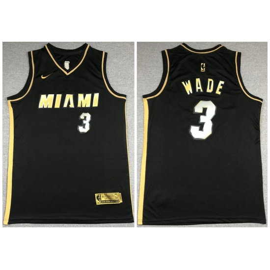 Men Miami Heat 3 Dwyane Wade Black Gold 2021 Nike Swin Men Miami Heat 3 Dwyane Wade Black Gold 2021 Nike Swin