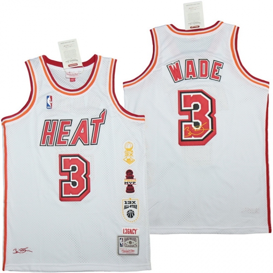 Men Miami Heat 3 Dwyane Wade White honor Throwback Jerseys Men Miami Heat 3 Dwyane Wade White honor Throwback Jerseys