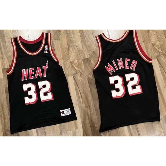 Men Miami Heat 32 Harold Miner Black Champions Stitched Basketball Throwback Jersey Men Miami Heat 32 Harold Miner Black Champions Stitched Basketball Throwback Jersey