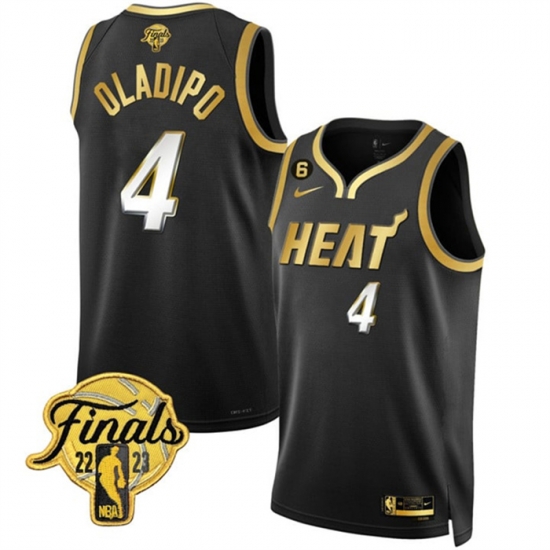 Men Miami Heat 4 Victor Oladipo Black Gold Edition 2023 Finals Collection With NO 6 Patch Stitched Basketball Jersey Men Miami Heat 4 Victor Oladipo Black Gold Edition 2023 Finals Collection With NO 6 Patch Stitched Basketball Jersey
