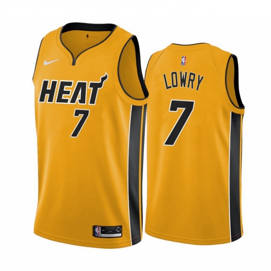 Men Miami Heat 7 Kyle Lowry Yellow NBA Swingman 2020 21 Earned Edition Jersey Men Miami Heat 7 Kyle Lowry Yellow NBA Swingman 2020 21 Earned Edition Jersey
