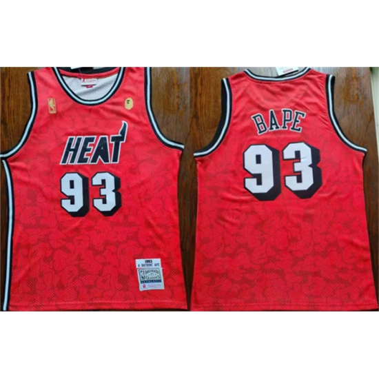 Men Miami Heat 93 Bape Red Throwback Basketball Jersey Men Miami Heat 93 Bape Red Throwback Basketball Jersey