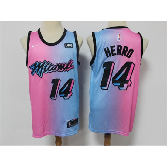 Men Nike Miami Heat 14 Tyler Herro Blue Pink Nike 2021 City Edition Swingman Jersey Men Nike Miami Heat 14 Tyler Herro Blue Pink Nike 2021 City Edition Swingman Jersey