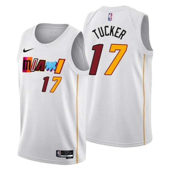 Men's Miami Heat #17 P.J. Tucker 2022-23 White City Edition Stitched Jersey Men's Miami Heat #17 P.J. Tucker 2022-23 White City Edition Stitched Jersey