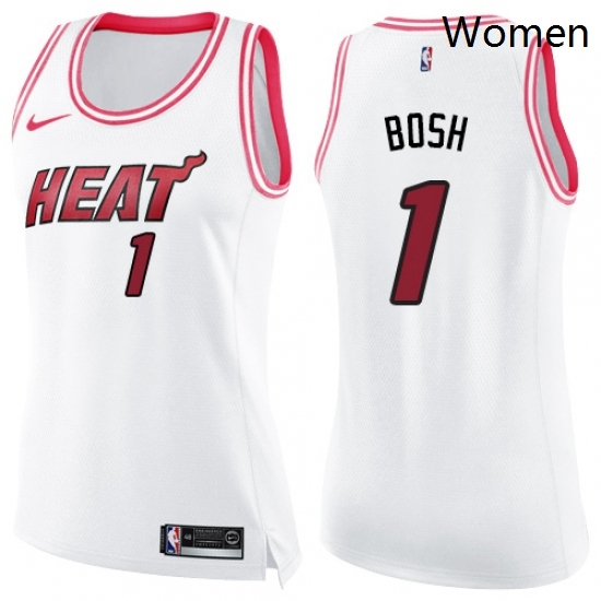 Womens Nike Miami Heat 1 Chris Bosh Swingman WhitePink Fashion NBA Jersey Womens Nike Miami Heat 1 Chris Bosh Swingman WhitePink Fashion NBA Jersey