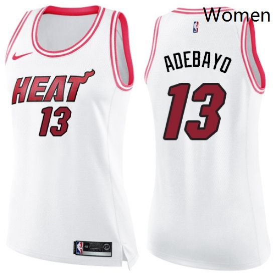 Womens Nike Miami Heat 13 Edrice Adebayo Swingman WhitePink Fashion NBA Jersey Womens Nike Miami Heat 13 Edrice Adebayo Swingman WhitePink Fashion NBA Jersey