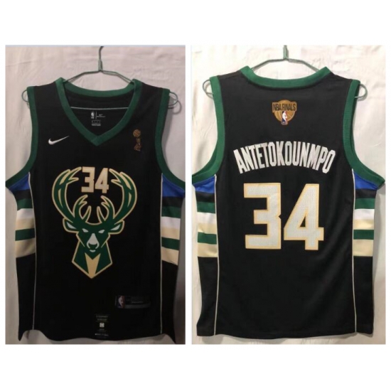 Men Bucks 34 Giannis Antetokounmpo Black Nike 2021 NBA Finals Champions Swingman Jersey Men Bucks 34 Giannis Antetokounmpo Black Nike 2021 NBA Finals Champions Swingman Jersey