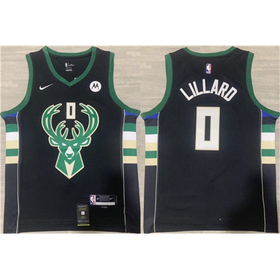 Men Milwaukee Bucks 0 Damian Lillard Black Stitched Basketball Jersey Men Milwaukee Bucks 0 Damian Lillard Black Stitched Basketball Jersey