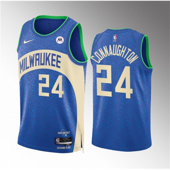 Men Milwaukee Bucks 24 Pat Connaughton 2023 24 Blue City Edition Stitched Basketball Jersey Men Milwaukee Bucks 24 Pat Connaughton 2023 24 Blue City Edition Stitched Basketball Jersey