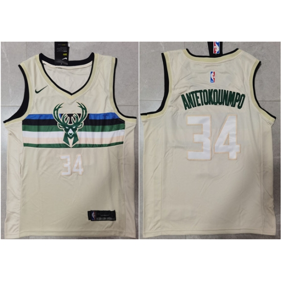 Men Milwaukee Bucks 34 Giannis Antetokounmpo Cream Stitched Jersey Men Milwaukee Bucks 34 Giannis Antetokounmpo Cream Stitched Jersey
