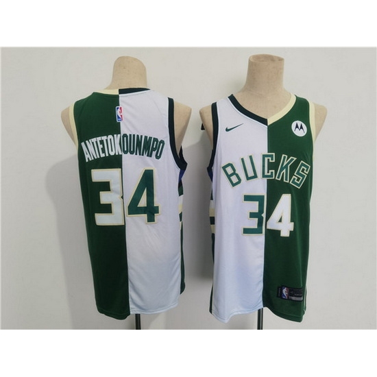 Men Milwaukee Bucks 34 Giannis Antetokounmpo Green White Split Stitched Basketball Jersey Men Milwaukee Bucks 34 Giannis Antetokounmpo Green White Split Stitched Basketball Jersey