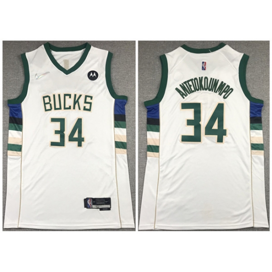 Men Milwaukee Bucks 34 Giannis Antetokounmpo White 75th Anniversary Stitched Basketball Jersey Men Milwaukee Bucks 34 Giannis Antetokounmpo White 75th Anniversary Stitched Basketball Jersey