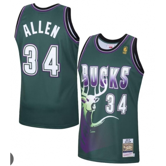 Men Milwaukee Bucks 34 Ray Allen Swingman Throwback Green Road NBA Jersey Men Milwaukee Bucks 34 Ray Allen Swingman Throwback Green Road NBA Jersey