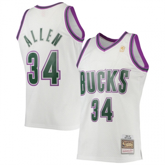 Men Milwaukee Bucks 34 Ray Allen White 1996 97 Swingman Stitched Jersey Men Milwaukee Bucks 34 Ray Allen White 1996 97 Swingman Stitched Jersey