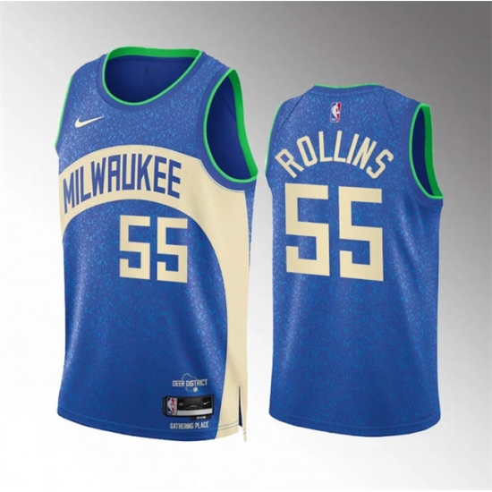 Men Milwaukee Bucks 55 Ryan Rollins 2023 24 Blue City Edition Stitched Basketball Jersey Men Milwaukee Bucks 55 Ryan Rollins 2023 24 Blue City Edition Stitched Basketball Jersey