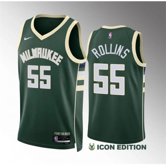 Men Milwaukee Bucks 55 Ryan Rollins Green Icon Edition Stitched Basketball Jersey Men Milwaukee Bucks 55 Ryan Rollins Green Icon Edition Stitched Basketball Jersey
