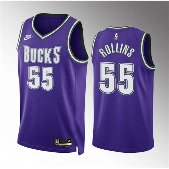 Men Milwaukee Bucks 55 Ryan Rollins Purple Classic Edition Stitched Basketball Jersey Men Milwaukee Bucks 55 Ryan Rollins Purple Classic Edition Stitched Basketball Jersey