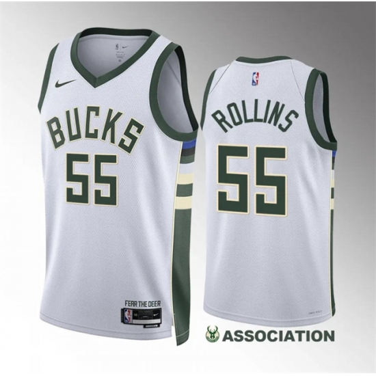 Men Milwaukee Bucks 55 Ryan Rollins White Association Edition Stitched Basketball Jersey Men Milwaukee Bucks 55 Ryan Rollins White Association Edition Stitched Basketball Jersey