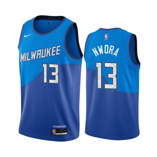 Men Nike Milwaukee Bucks 13 Jordan Nwora Blue NBA Swingman 2020 21 City Edition Jersey Men Nike Milwaukee Bucks 13 Jordan Nwora Blue NBA Swingman 2020 21 City Edition Jersey