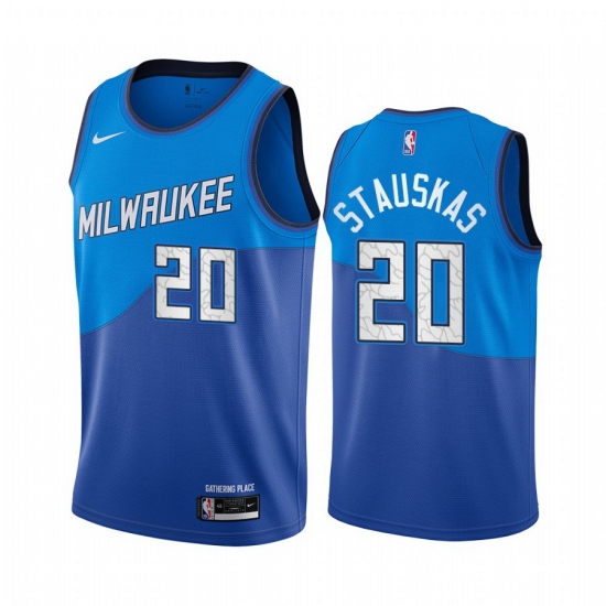 Men Nike Milwaukee Bucks 20 Nik Stauskas Blue NBA Swingman 2020 21 City Edition Jersey Men Nike Milwaukee Bucks 20 Nik Stauskas Blue NBA Swingman 2020 21 City Edition Jersey